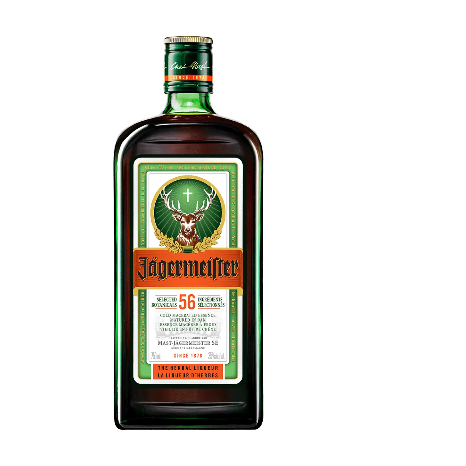 Buy Jagermeister Herbal Liqueur 750mL bottle, green glass, detailed stag label, spirits online