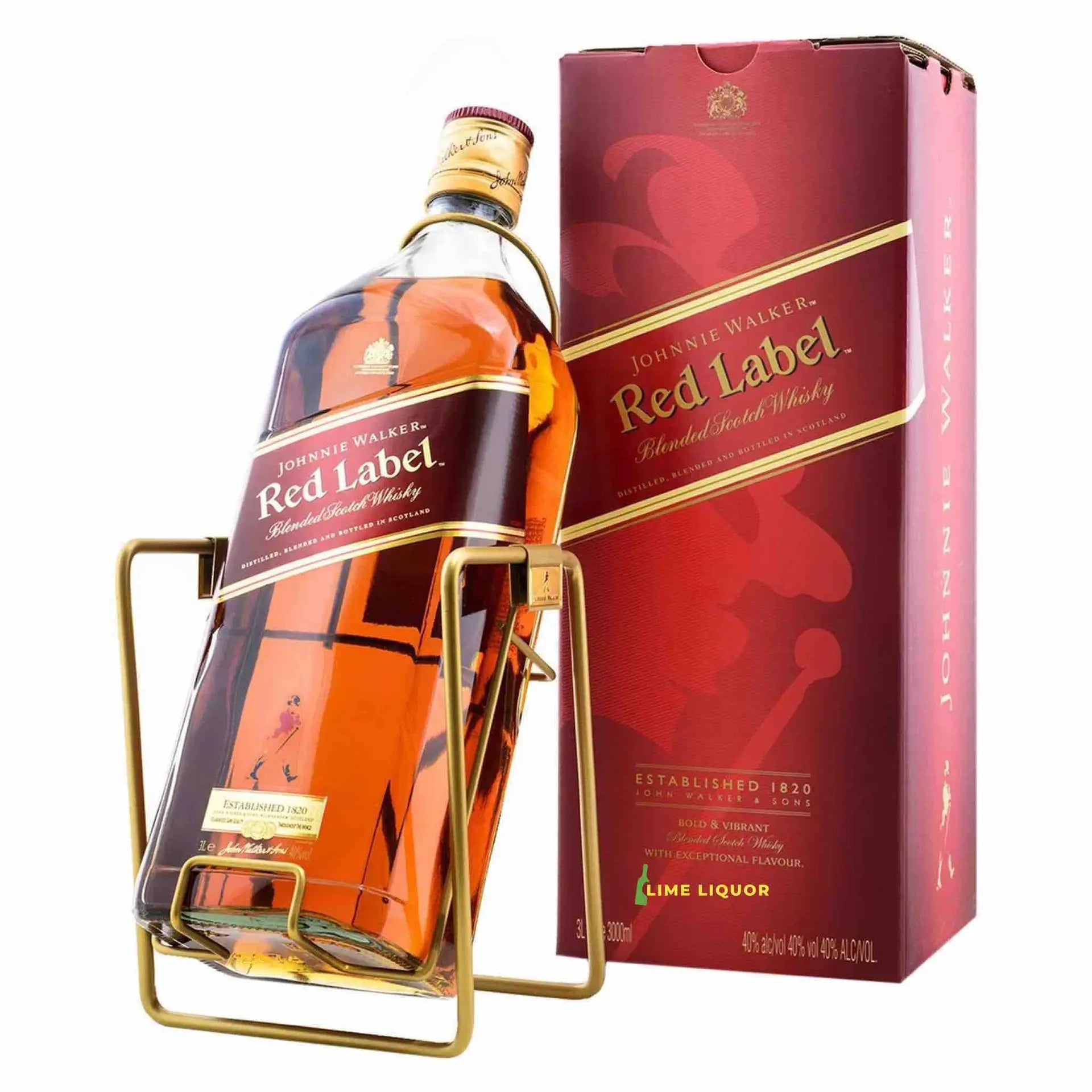 Buy Johnnie Walker Red Label 3L blended scotch whisky in gift box with gold bottle stand