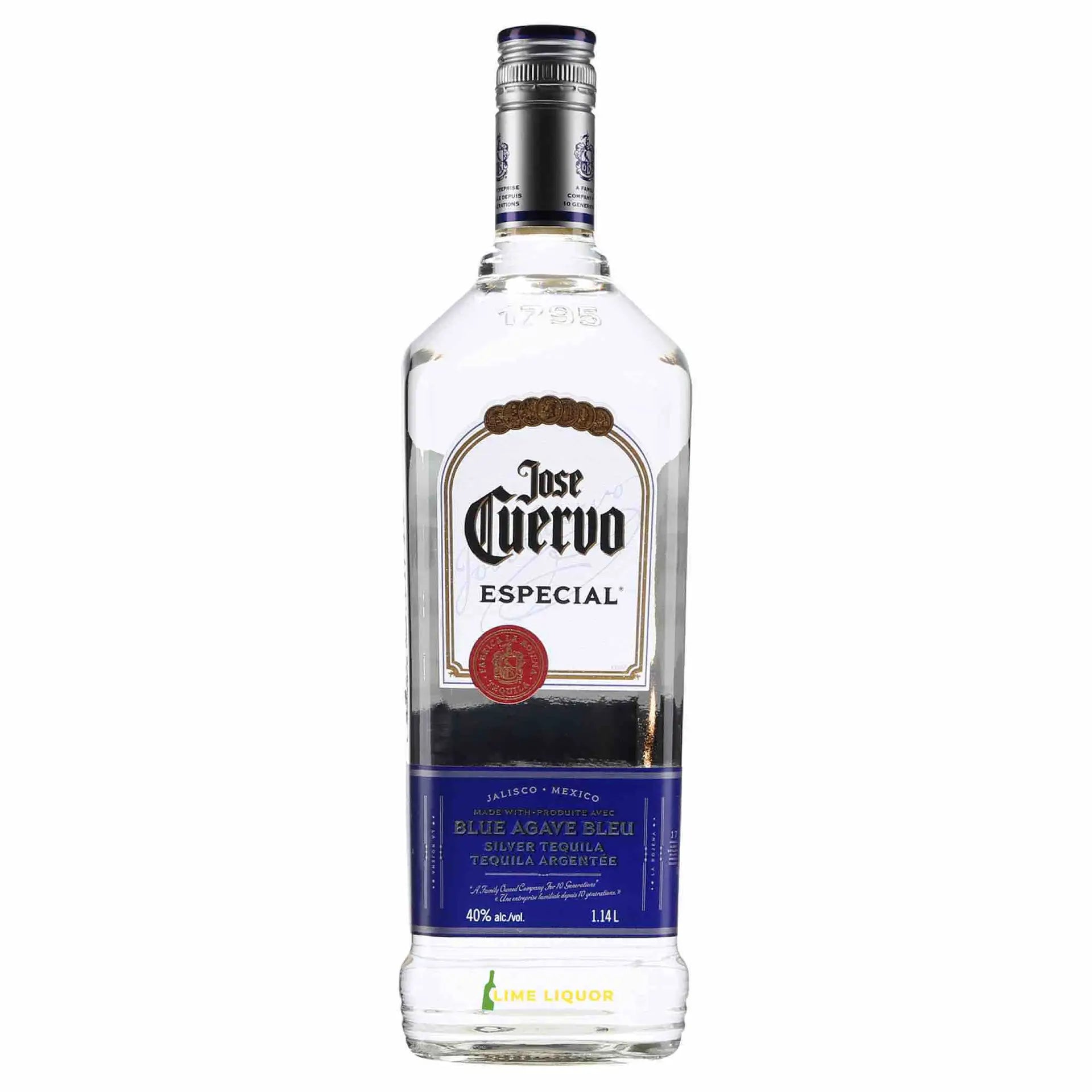 buy Jose Cuervo Especial Silver Tequila 1.14L clear bottle with blue label