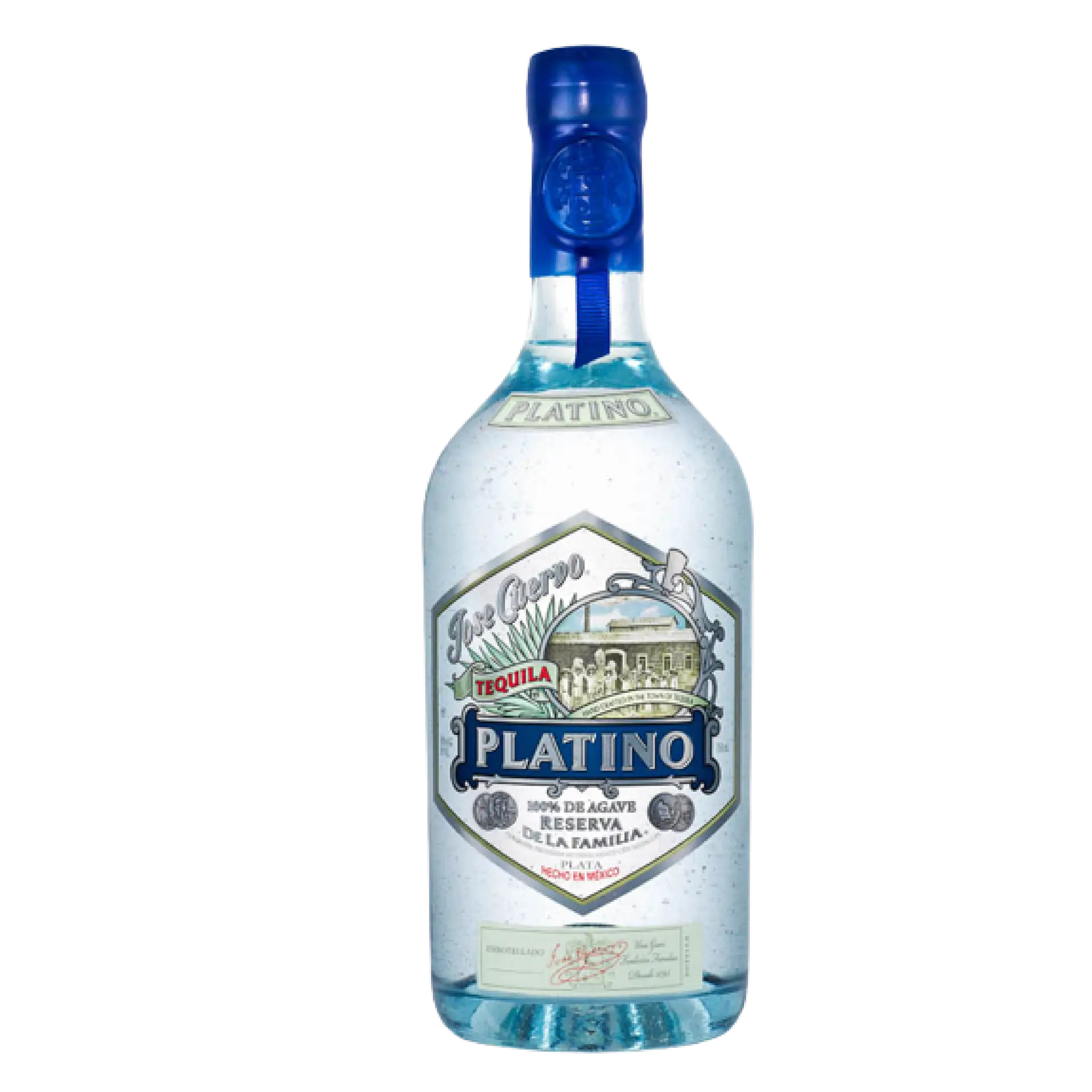 Buy Jose Cuervo Platino Tequila 750mL, clear glass bottle with blue seal, agave spirits