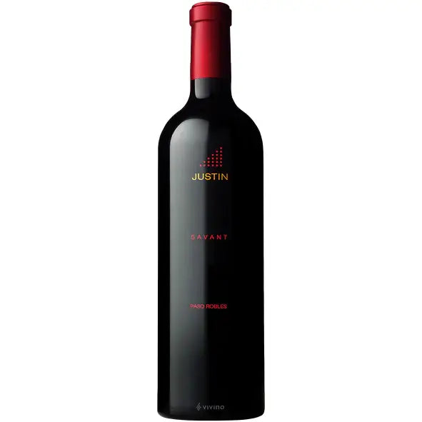 Buy Justin Savant Paso Robles red wine bottle with red foil and minimalist label.