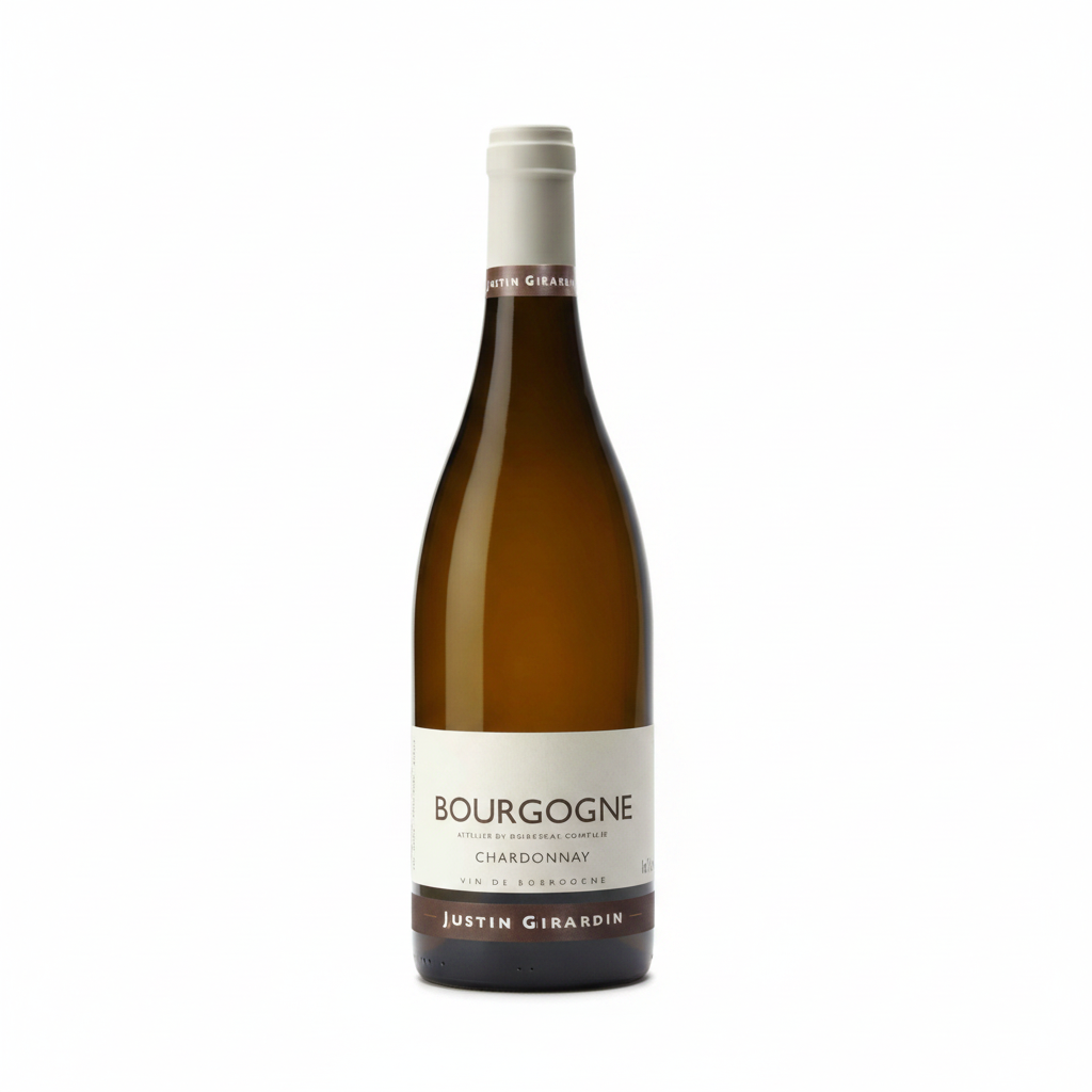 Justin Girardin Bourgogne Chardonnay wine bottle with label, showcasing a French Chardonnay from the Justin winery.