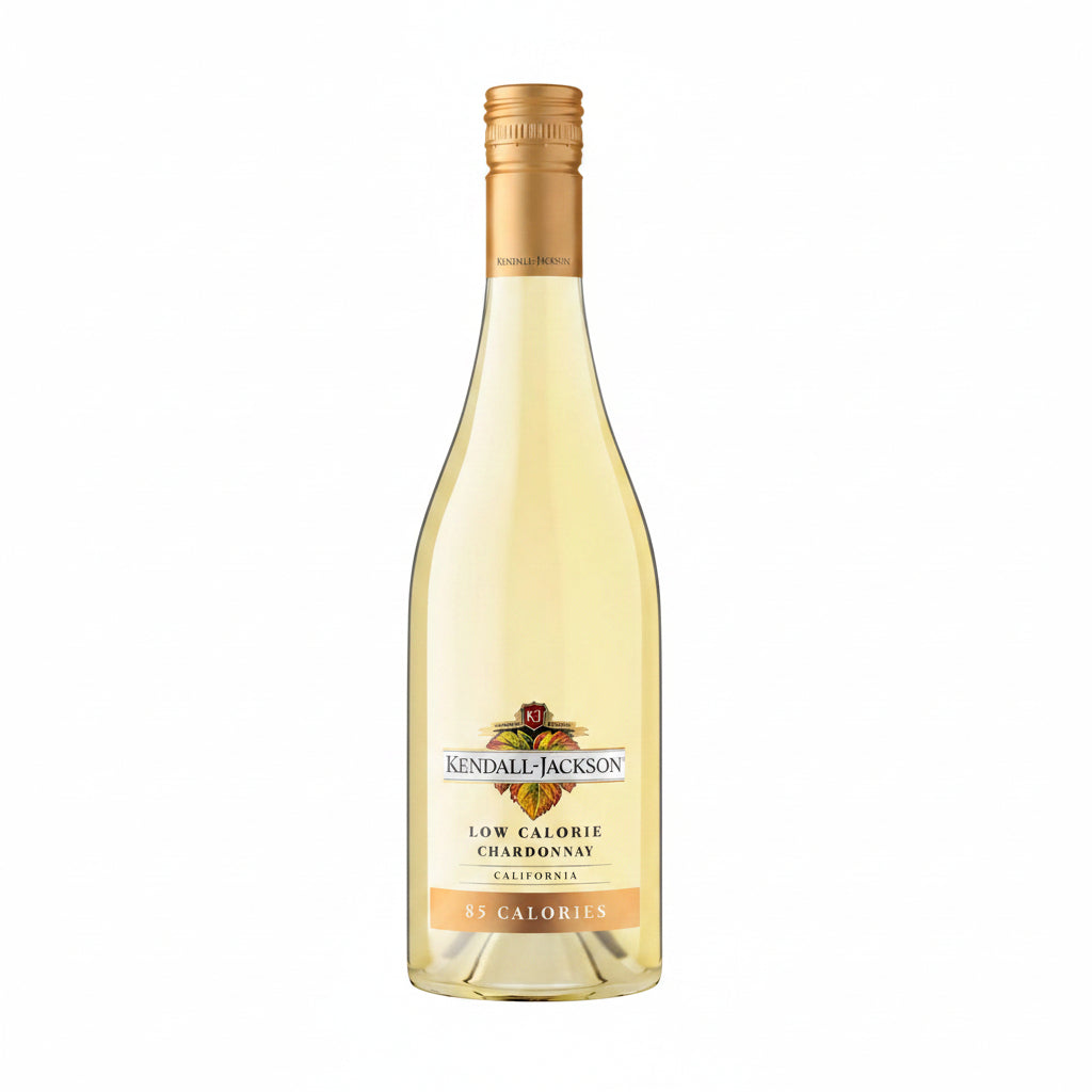 K-J Chardonnay Low Calorie white wine in a 750mL bottle, showcasing the clear glass bottle and label design.