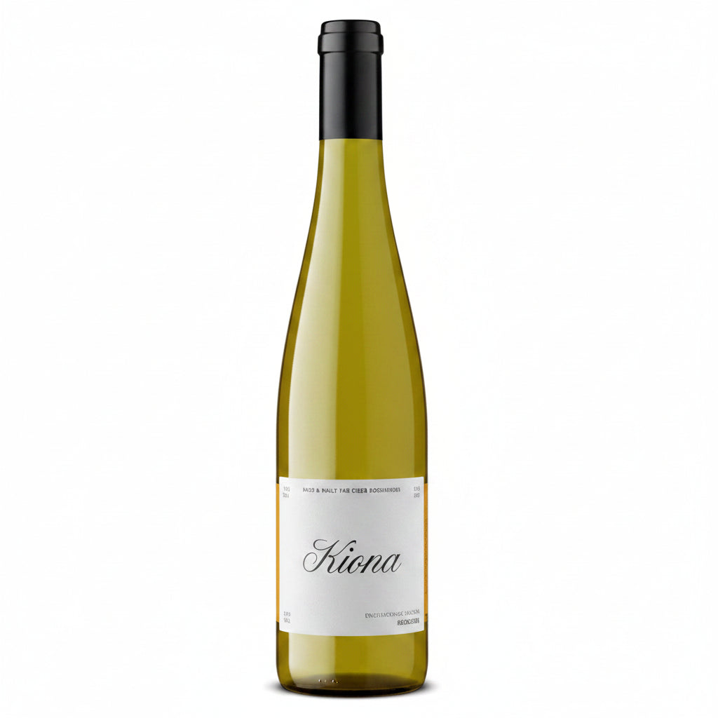 Bottle of Kiona Columbia Valley Riesling in 750mL glass, showcasing the wine's label and clear glass bottle.