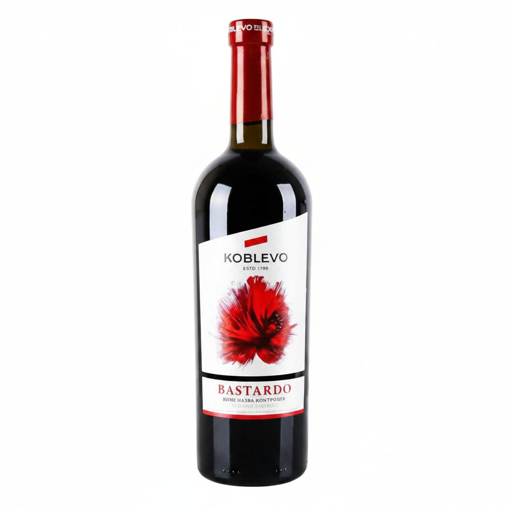 Koblevo Bastardo red wine bottle, 750mL with label and cork, displayed upright on a neutral background.