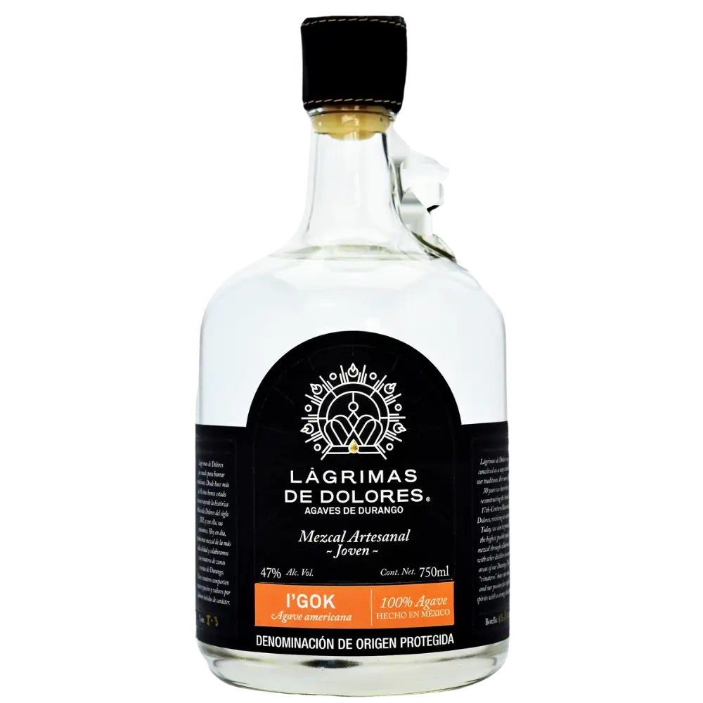 Buy Lagrimas De Dolores Igok 750mL artisanal mezcal, 100% agave, clear liquor bottle