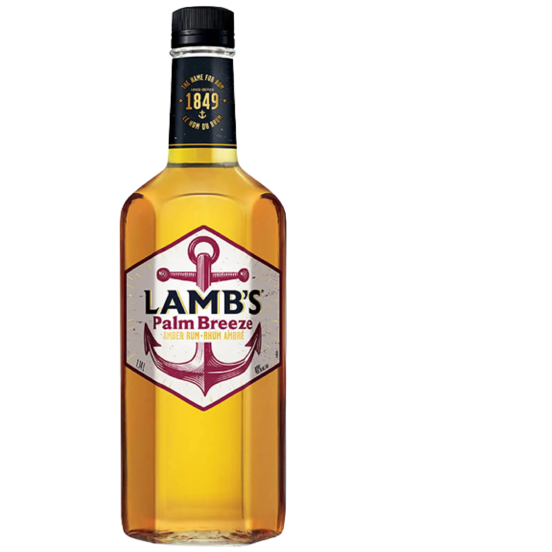 Buy Lamb's Palm Breeze Amber Rum 1.14L bottle, amber liquor with anchor label design.