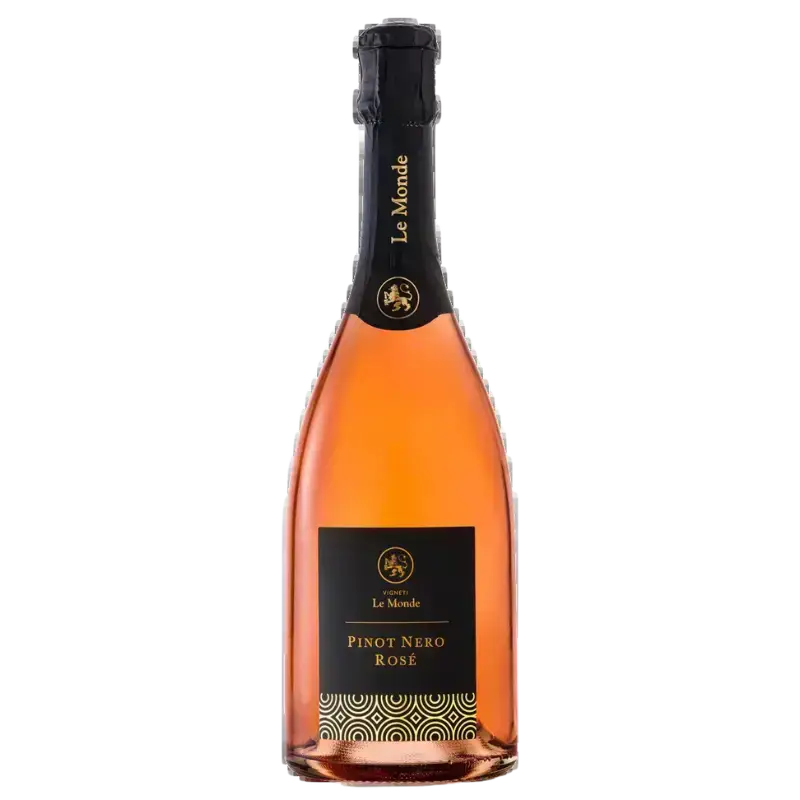 Buy Le Monde Pinot Nero Rosé 750mL, sparkling pink wine bottle with black label