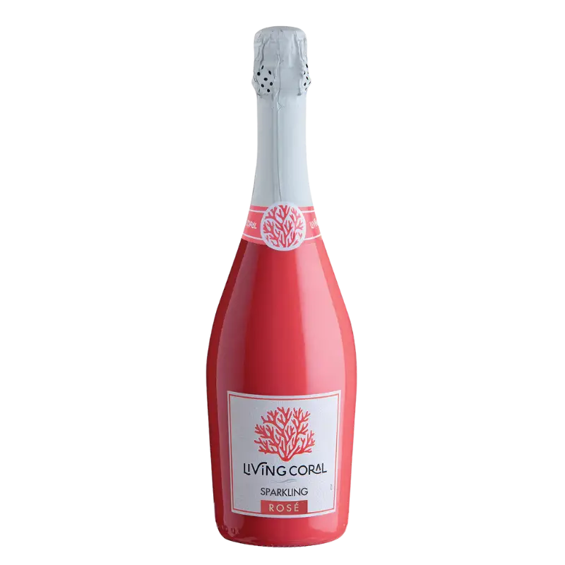 Buy Living Coral Sparkling Rosé 750mL, pink wine bottle with coral design label