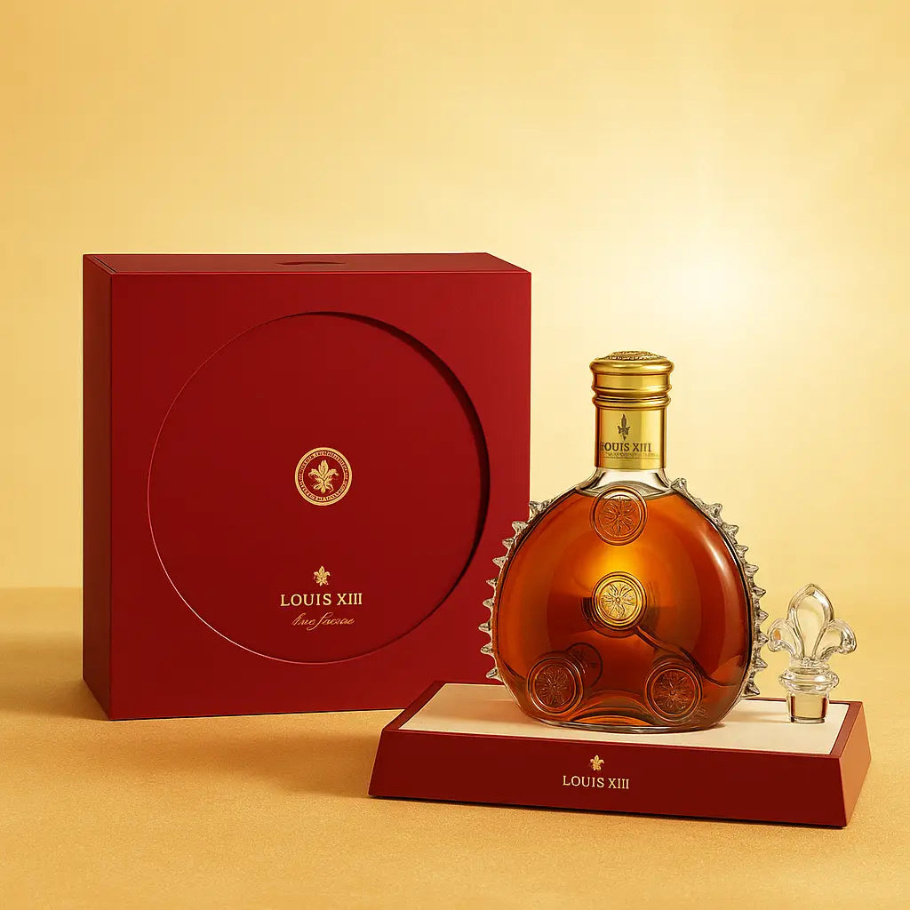 Buy Louis XIII 700ml elegant cognac bottle with red gift box and gold label on display