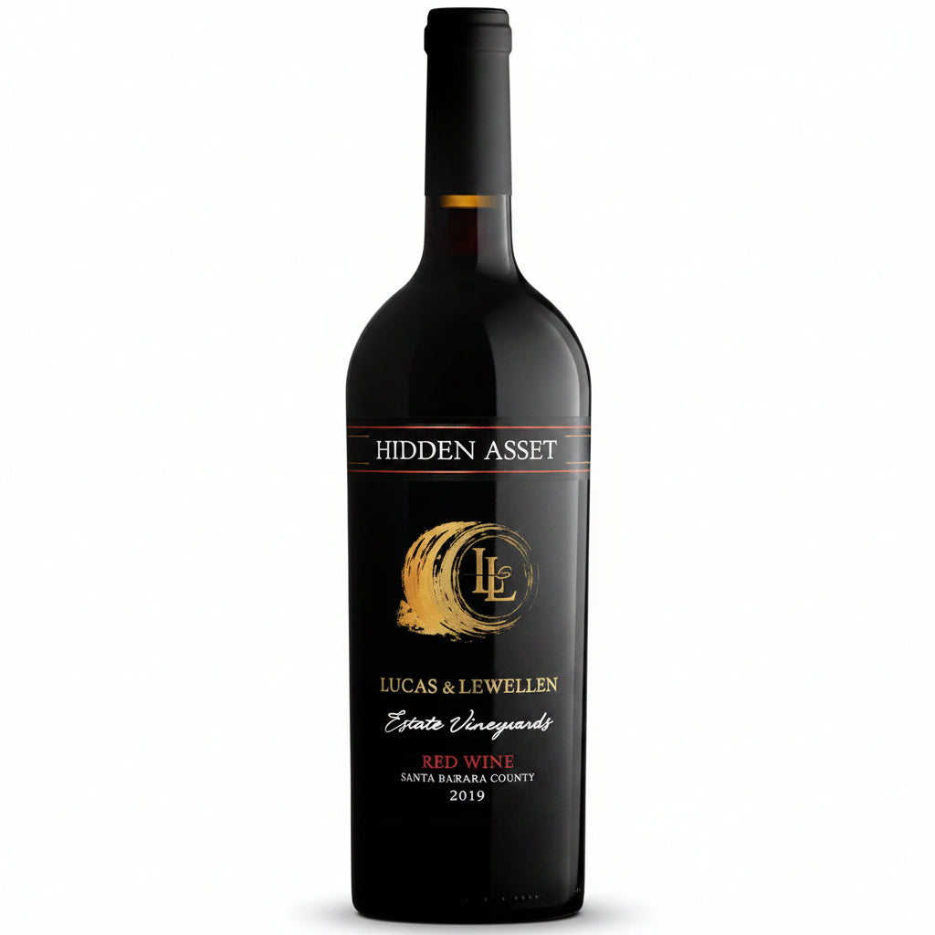 Bottle of Lucas & Lewellen Hidden Asset wine, 750mL, featuring elegant label design and dark glass bottle.