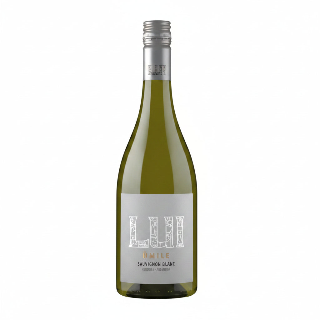 Lui Umile Sauvignon Blanc 750mL bottle with white label and gold accents, showcasing the elegant wine packaging.