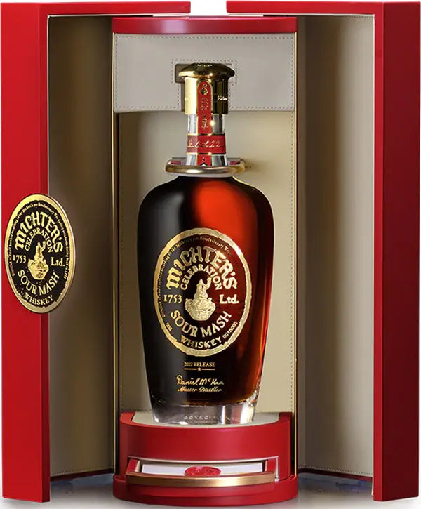 Buy Michter’s Celebration Sour Mash, premium whiskey bottle in luxury red box display
