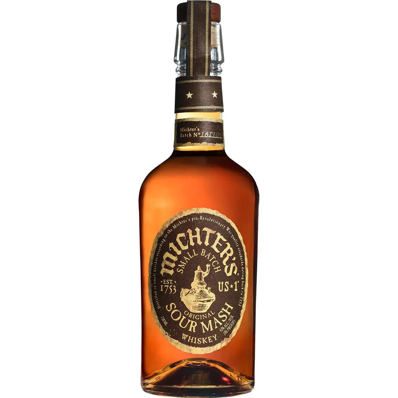 Buy Michter's Sour Mash whiskey bottle, small batch, brown liquor, isolated on white background