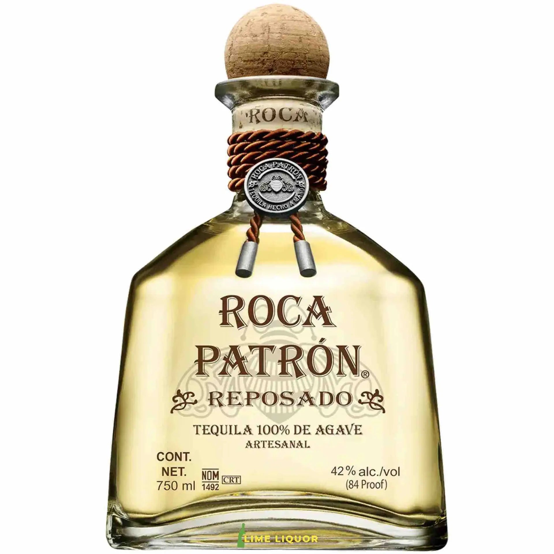 Buy Patron Roca Reposado 750mL tequila, premium agave spirit in clear bottle with cork cap