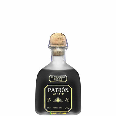 Patron XO Cafe 375mL bottle of coffee-flavored tequila with dark liquid and label visible on a white background.
