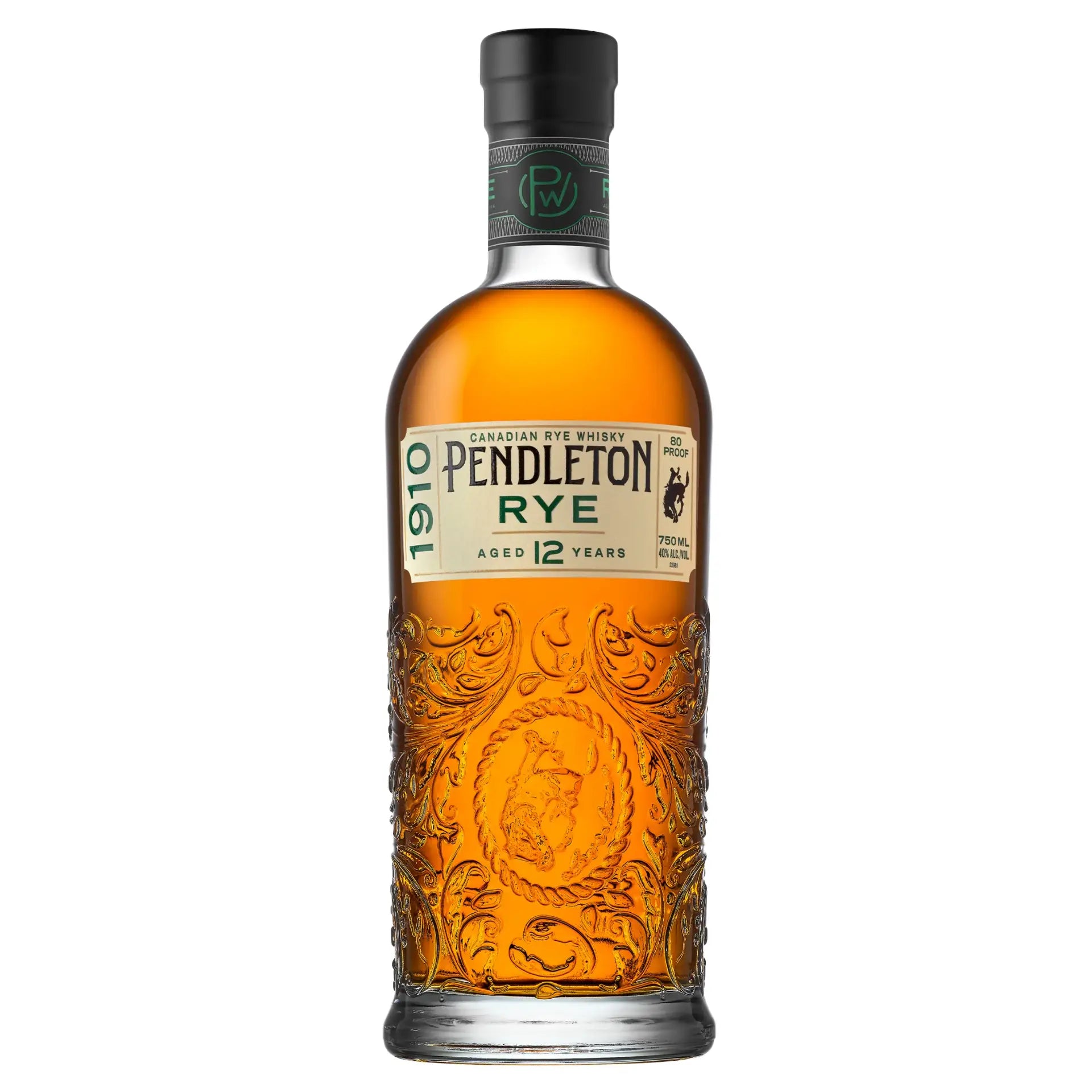 Buy Pendleton Rye 1910 Canadian whisky aged 12 years in embossed glass bottle