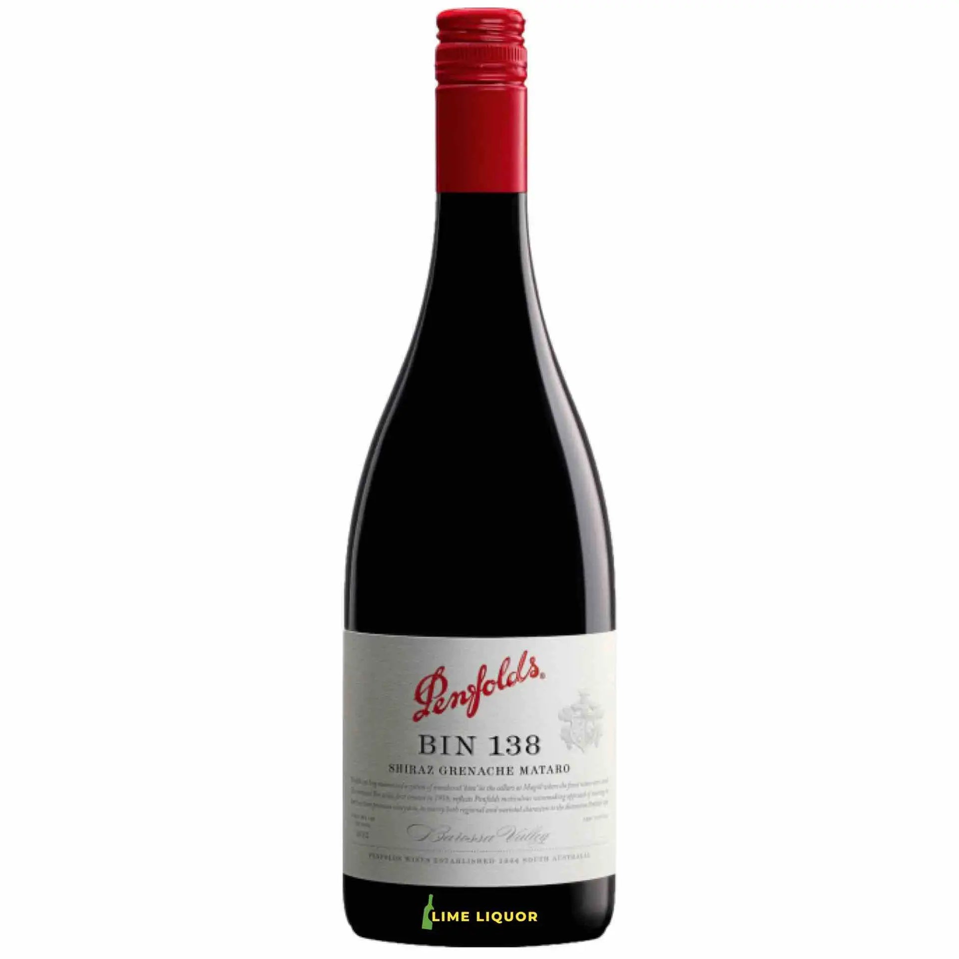 Buy Penfolds Bin 138 Grenache Shiraz 750mL wine bottle with red cap on white background