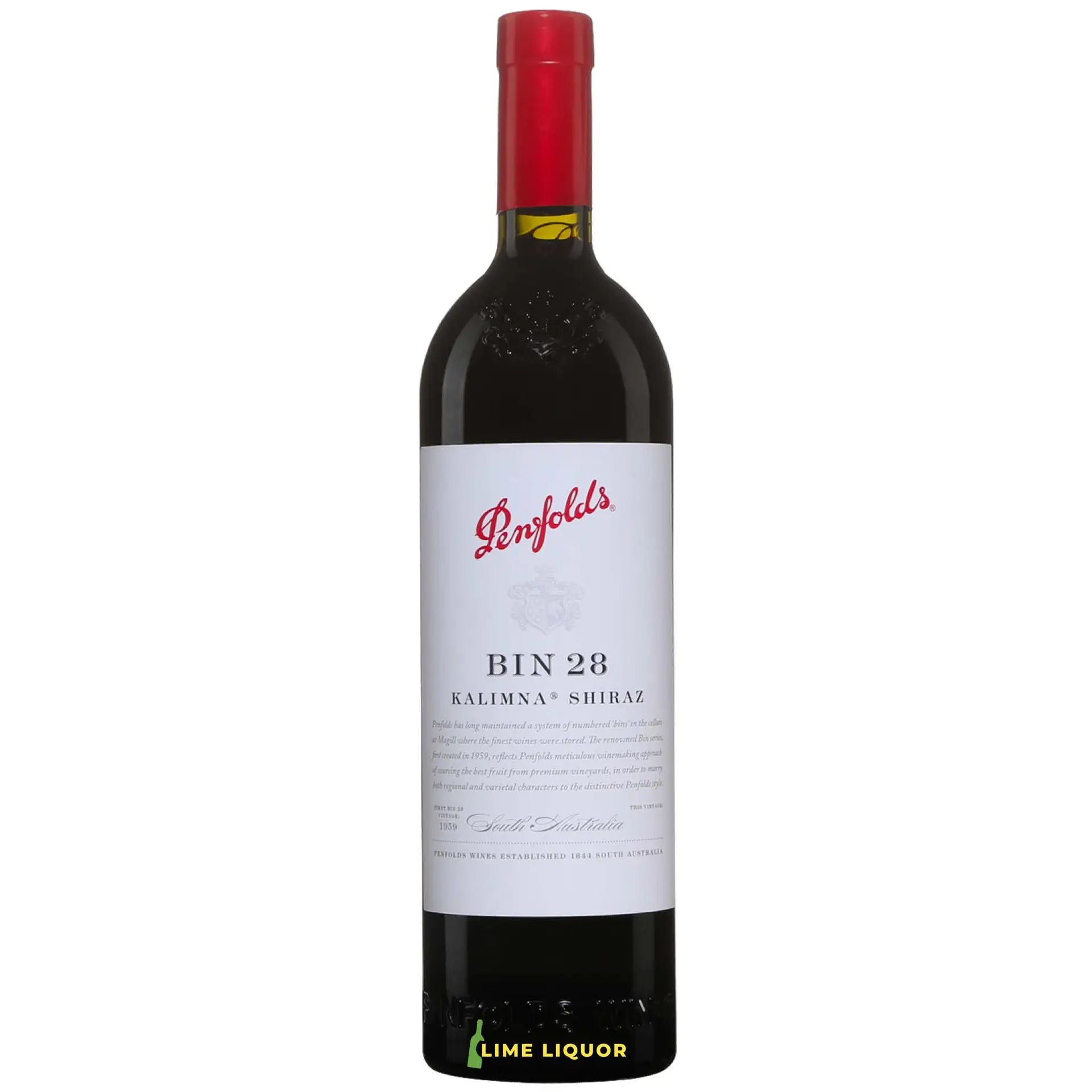 Buy Penfolds Bin 28 Kalimna Shiraz 750mL red wine bottle with red cap