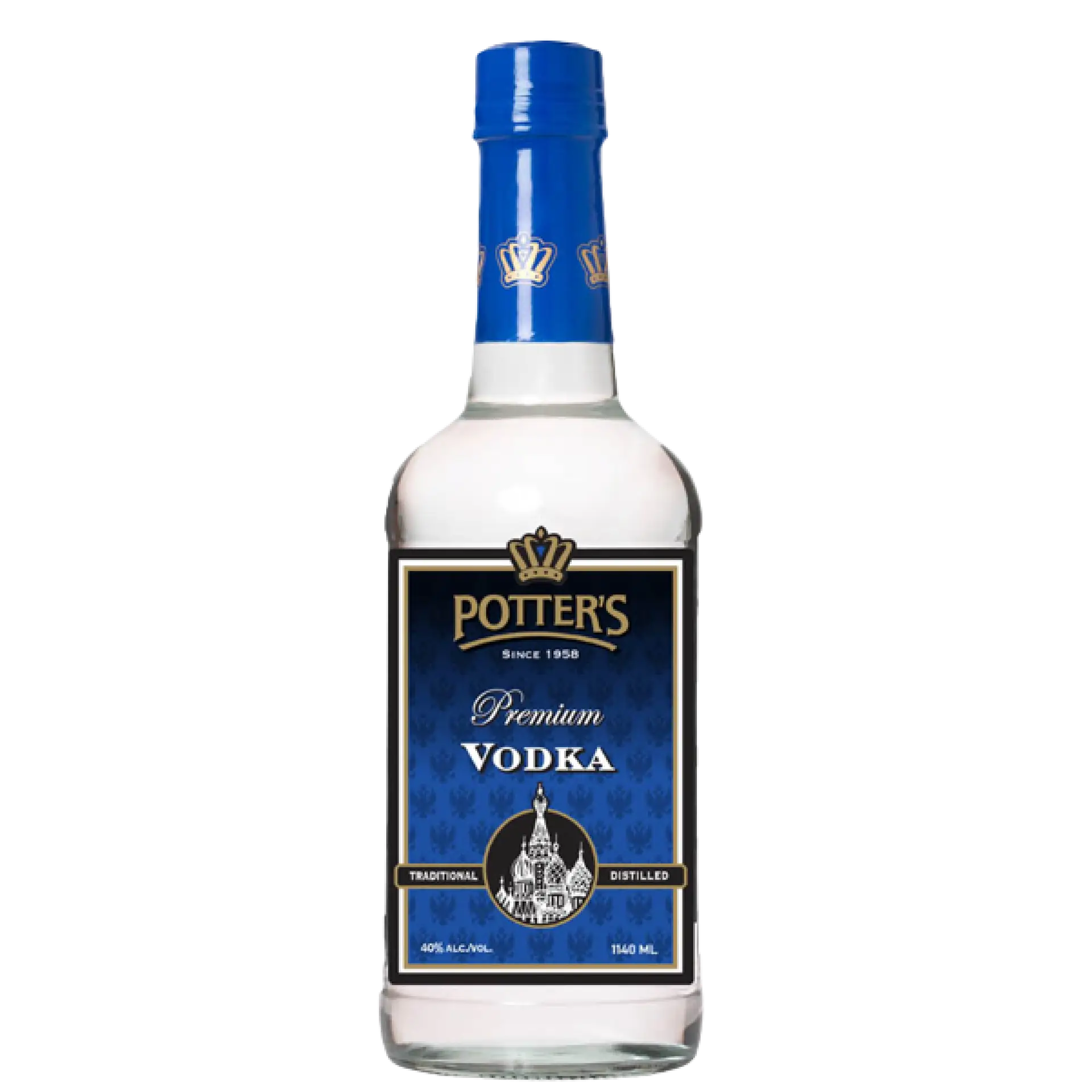 buy Potter's Premium Vodka 1.14L with blue and gold label