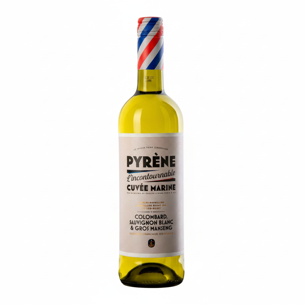 Pyrene Cuvee Marine White wine bottle with label displaying Cote de Gascogne IGP Blanc by Pyrene.