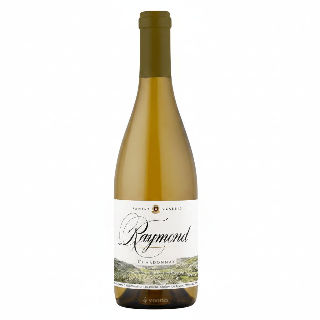 Bottle of Raymond Family Classic Chardonnay 750mL with a label featuring the Raymond logo and elegant wine design.