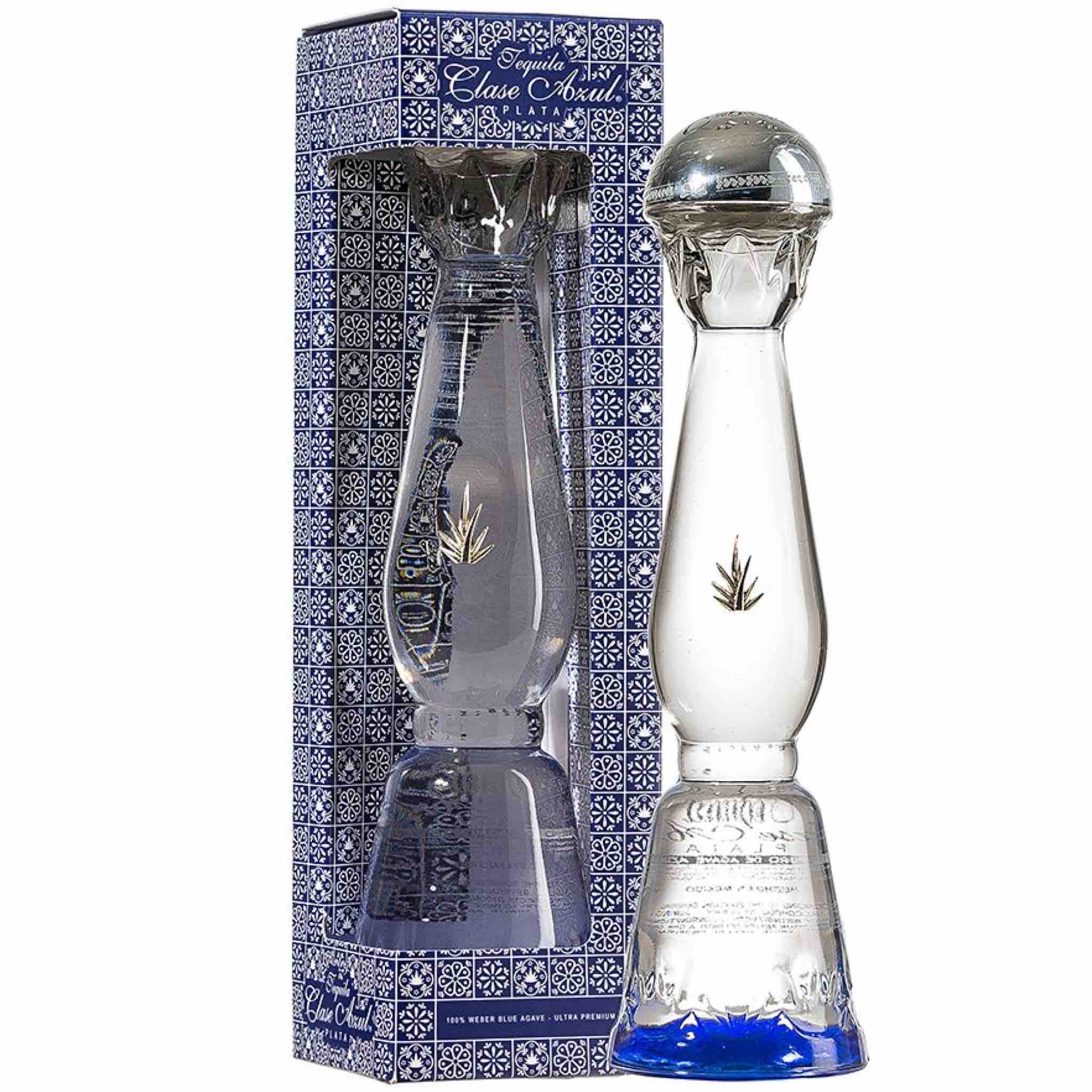 Buy Clase Azul Plata Tequila, clear glass bottle with silver cap and decorative box