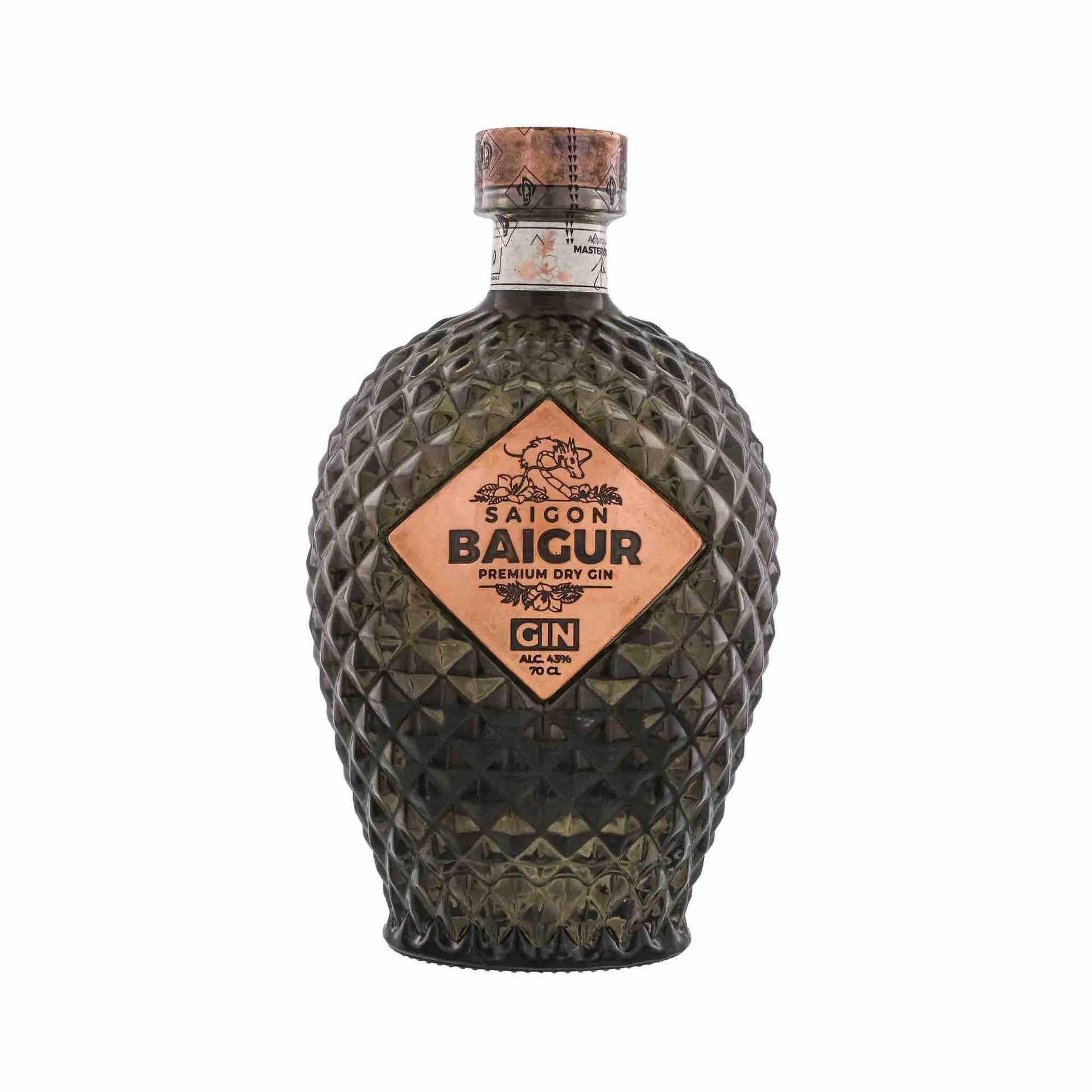 Buy Saigon Baigur Dry Gin 700mL premium liquor in decorative bottle