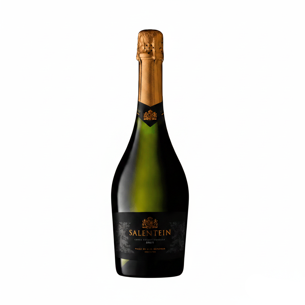 Bottle of Salentein Cuvee Expectionelle Brut sparkling wine in a 750mL bottle with a gold and white label.