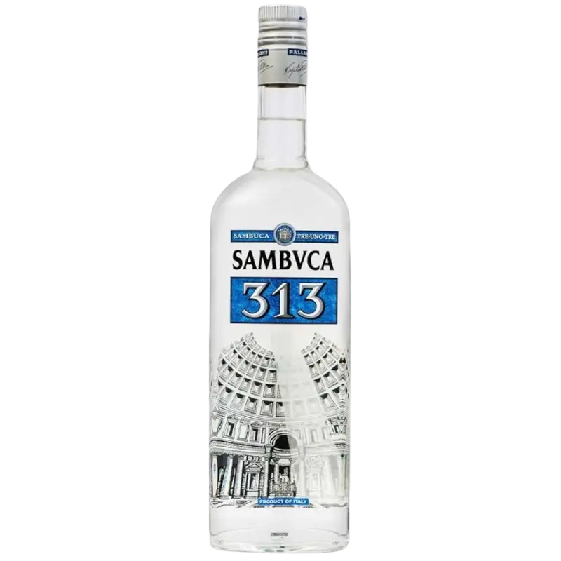 Buy Sambuca 313, clear Italian liqueur, 750mL bottle, illustrated label.