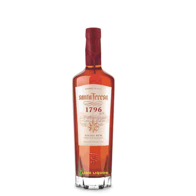Bottle of Santa Teresa 1796 Ron Antiguo De Solera rum, 750mL, with a dark amber liquid and detailed label.