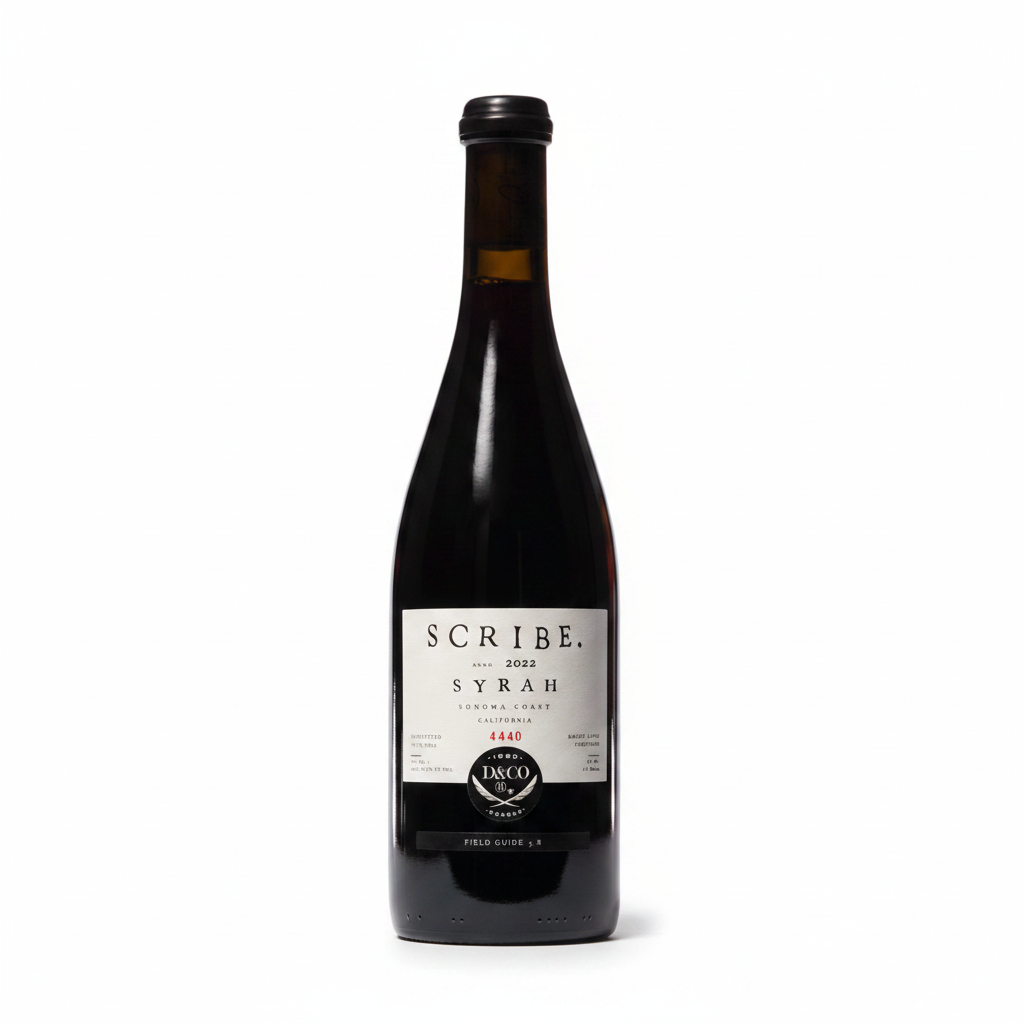 Bottle of Scribe Winery Sonoma Coast Syrah 750mL featuring a dark glass wine bottle with a label displaying the Scribe logo and wine details.