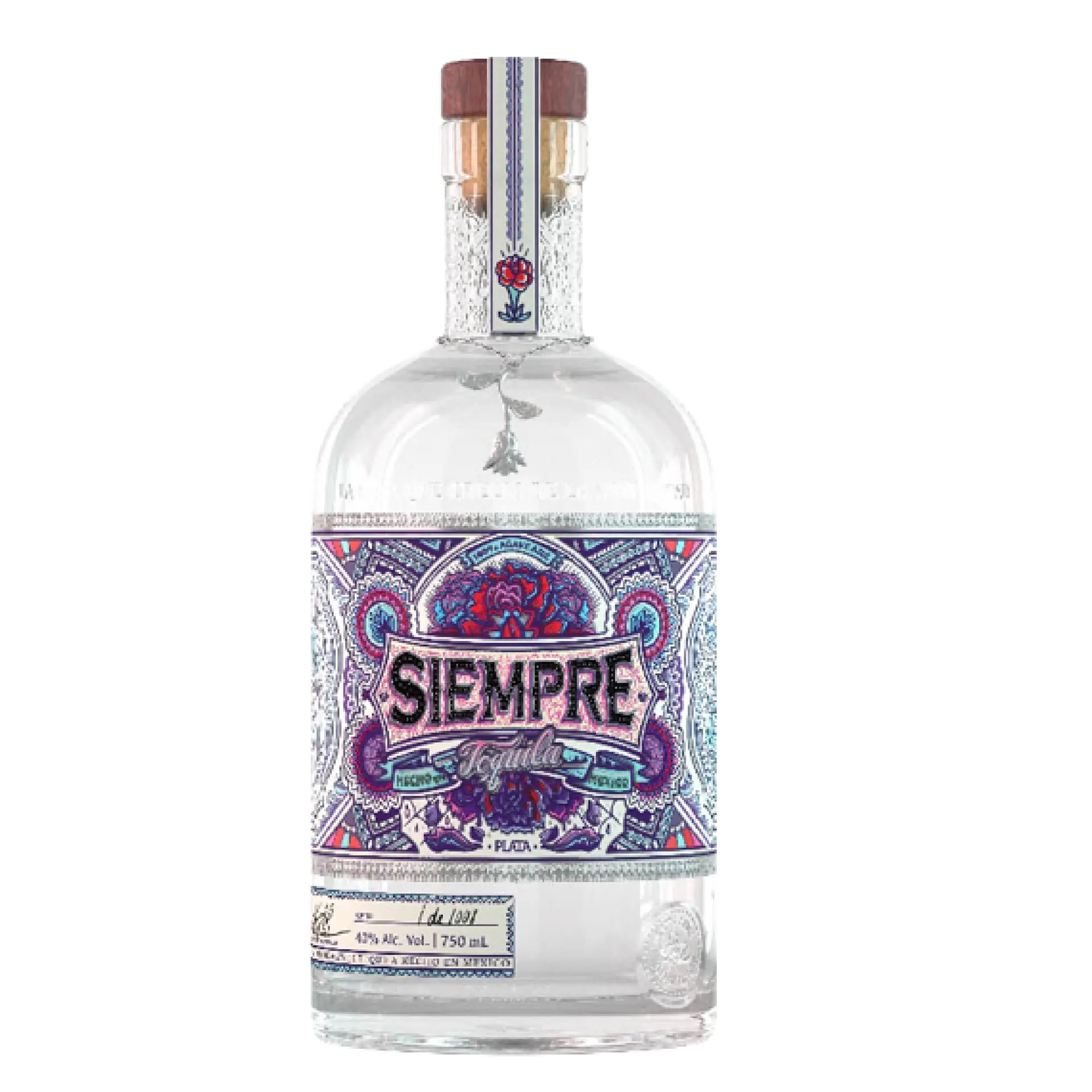 Buy Siempre Plata Tequila 750mL, clear liquor bottle with colorful label, online in Canada