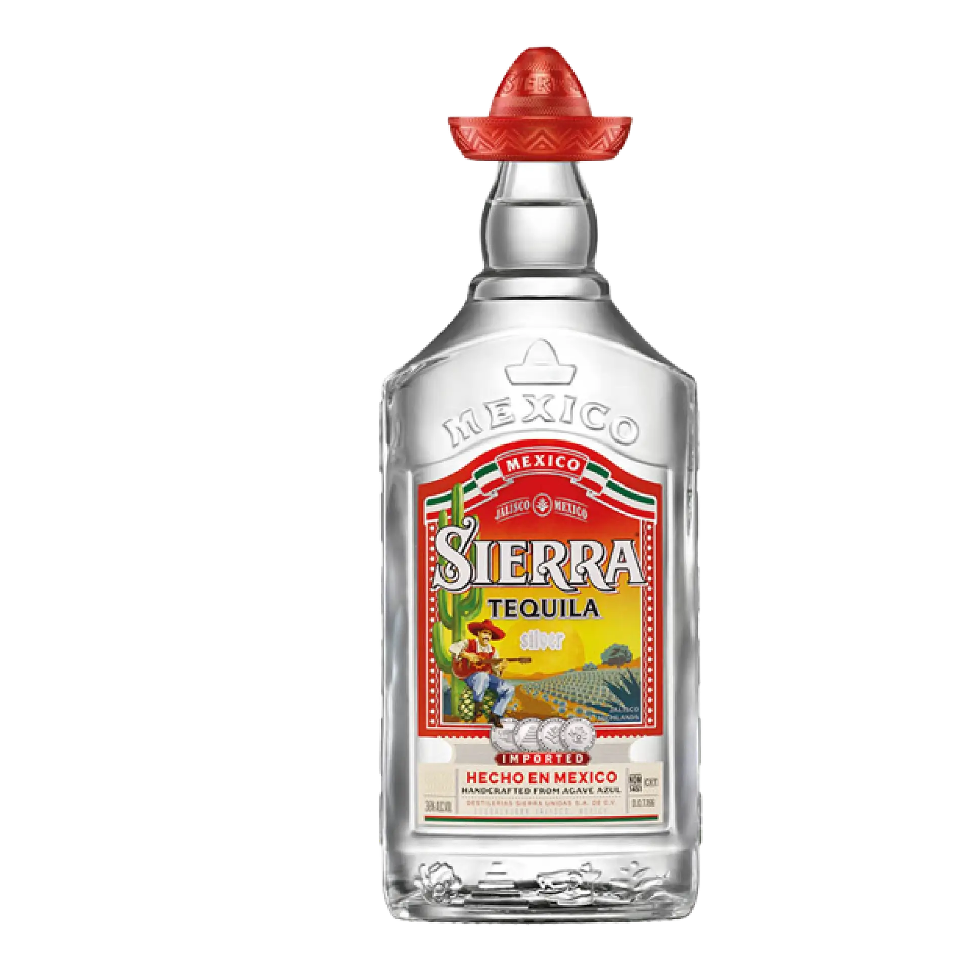 buy Sierra Tequila Silver 750mL, clear bottle with red sombrero cap, Mexican spirit