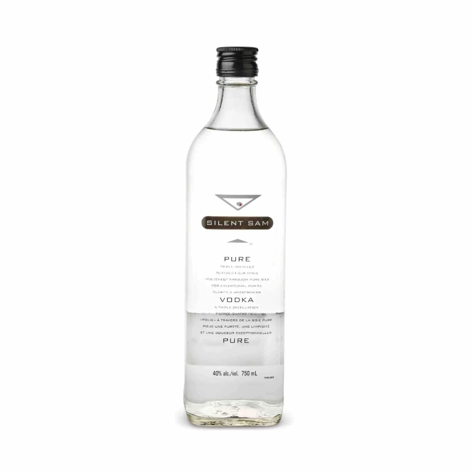 Buy Silent Sam Vodka 750mL, clear glass bottle, premium distilled spirit, Canadian liquor