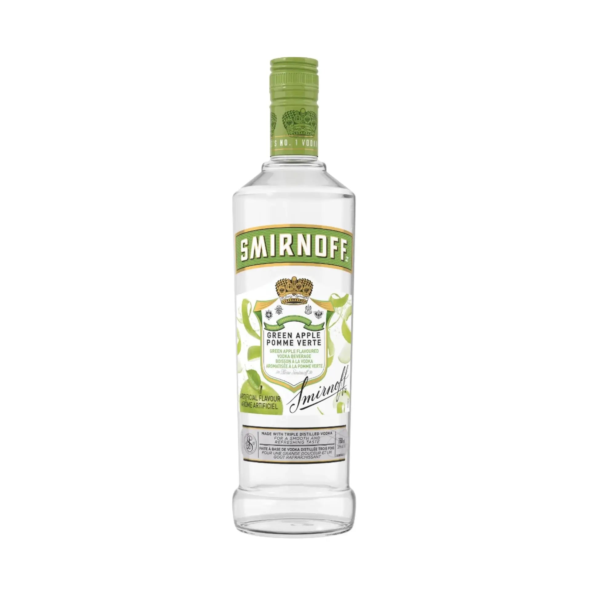 Buy Smirnoff Green Apple 750mL, clear bottle with green label and cap