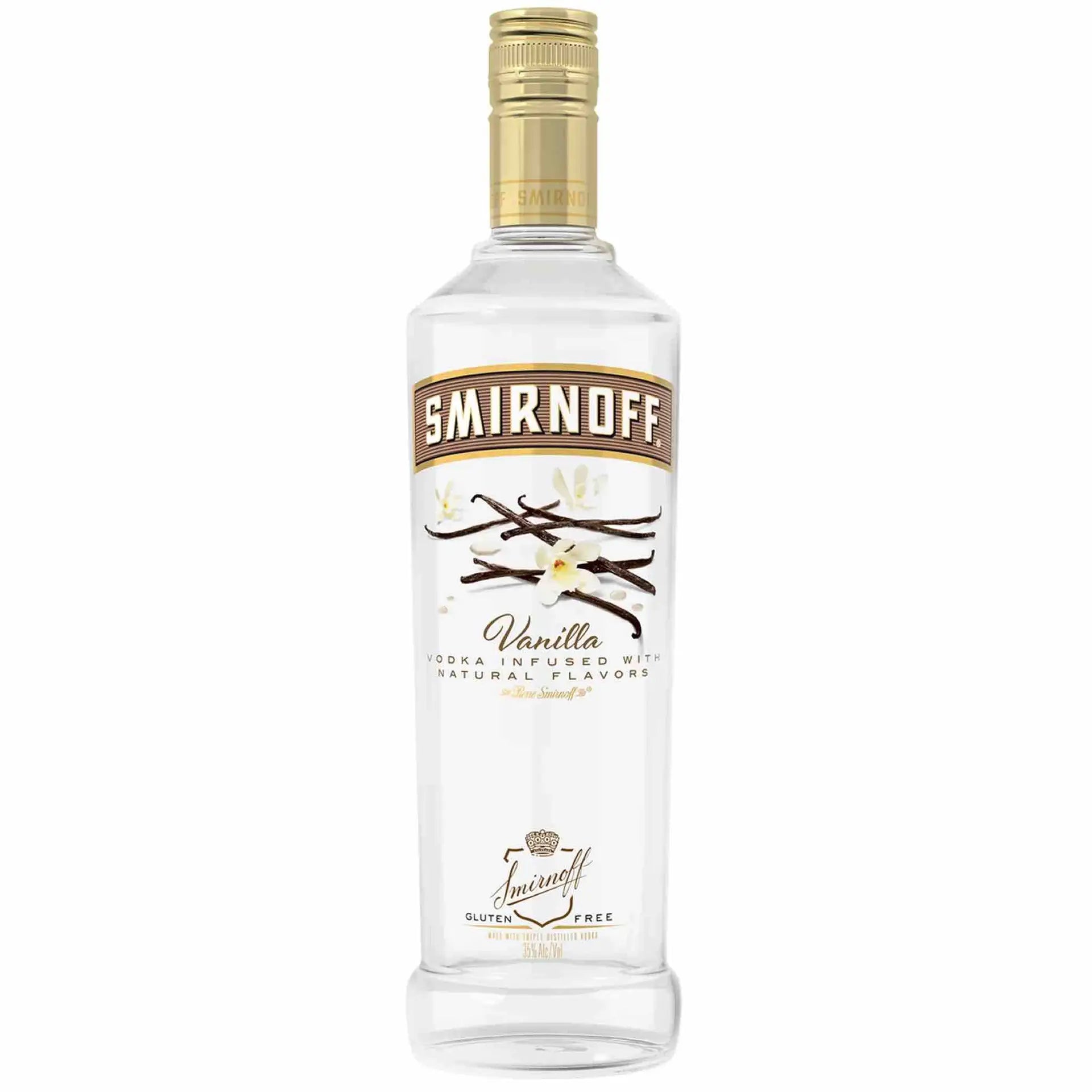Buy Smirnoff Vanilla vodka 750mL bottle with gold cap and vanilla bean label