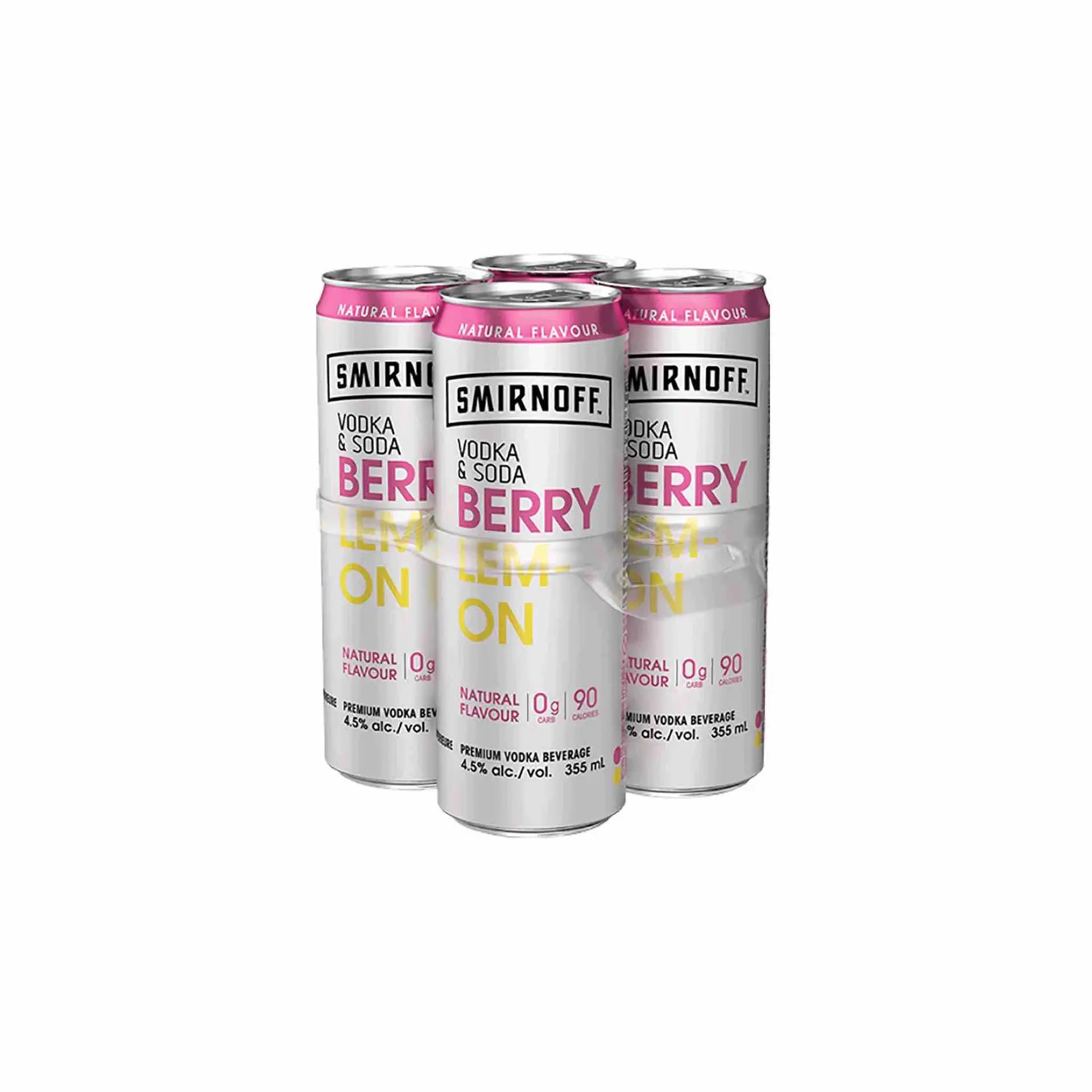 Buy Smirnoff Vodka Soda Berry Lemon 4x355mL cans, ready-to-drink vodka beverage