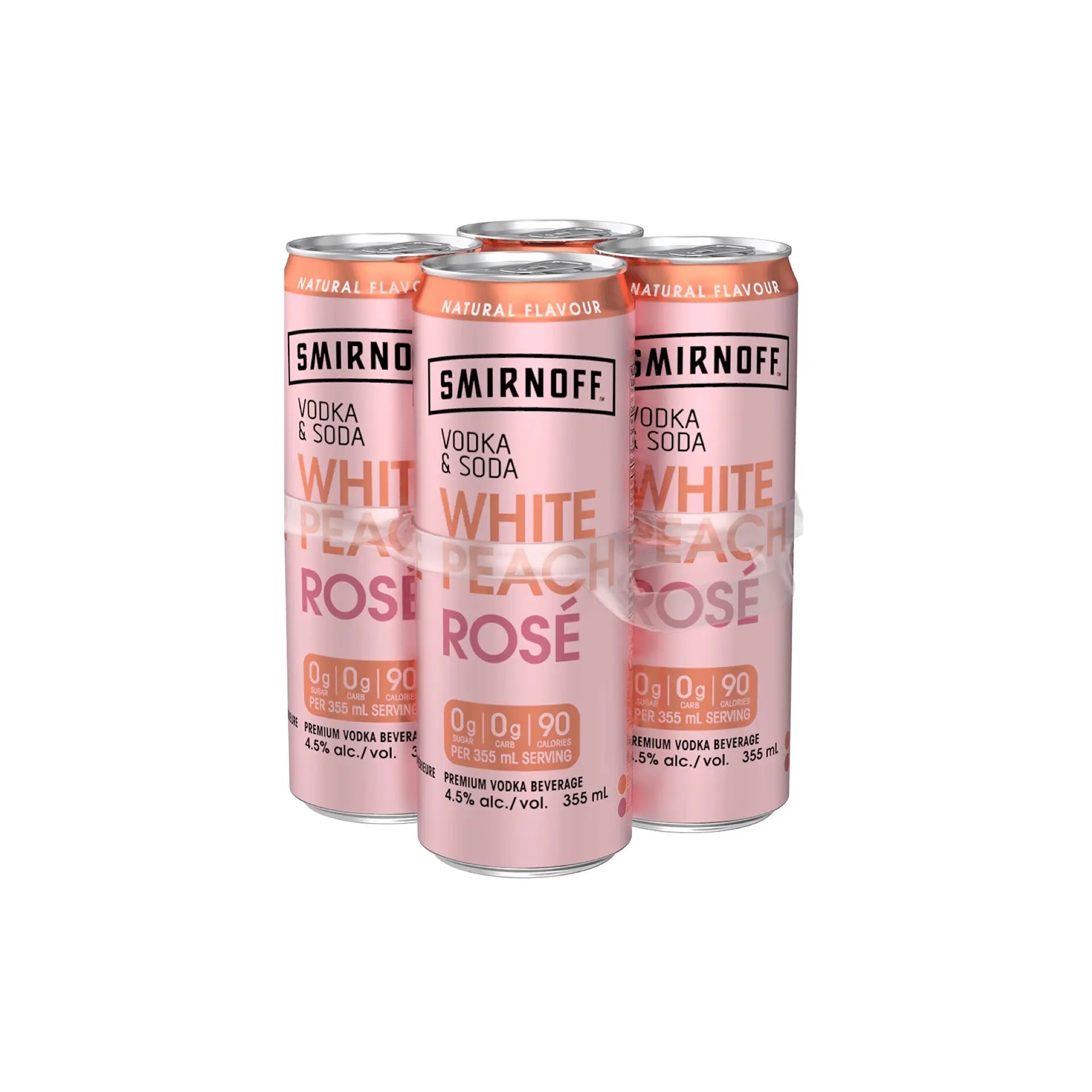 Buy Smirnoff Vodka Soda White Peach Rosé 4x355mL cans, ready to drink cocktail