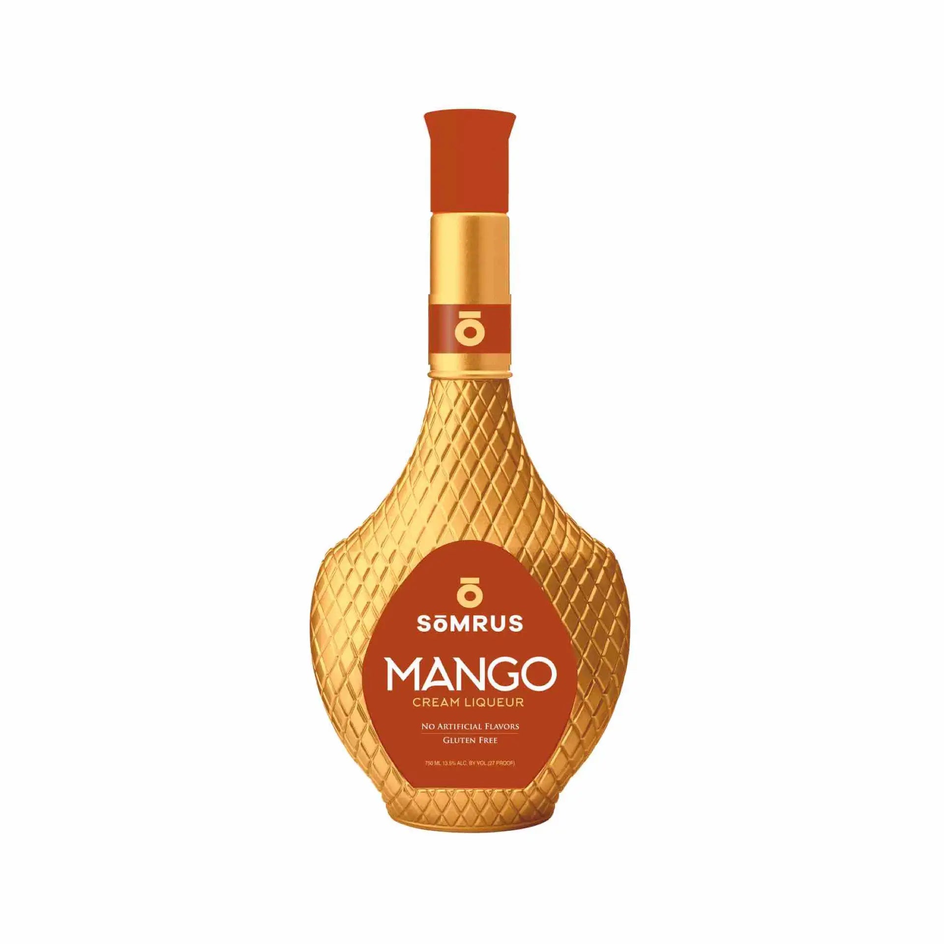 Buy Somrus Mango Cream Liqueur 750mL, gold textured bottle, mango liqueur