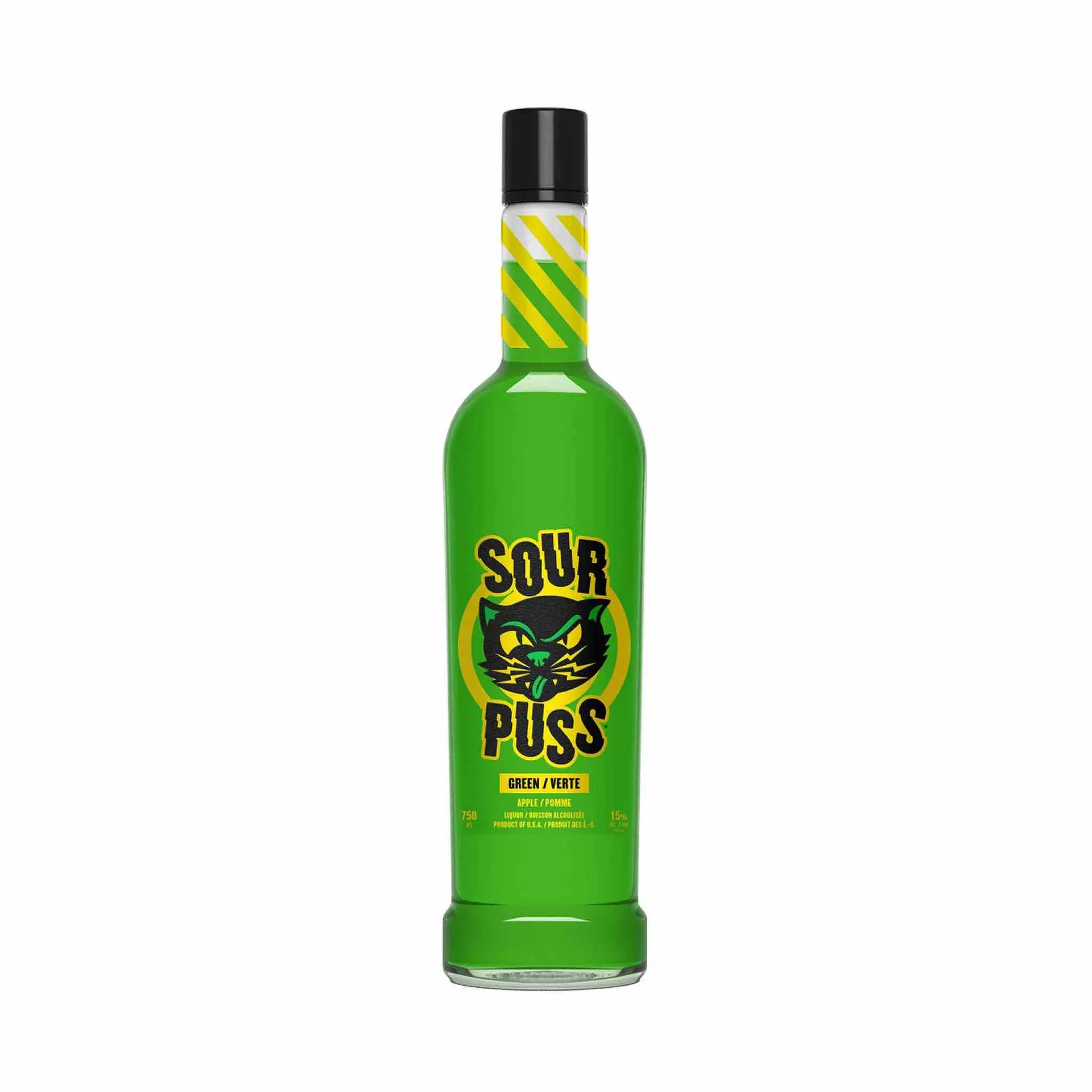 Buy Sour Puss Apple, 750mL green apple liqueur bottle with cat logo