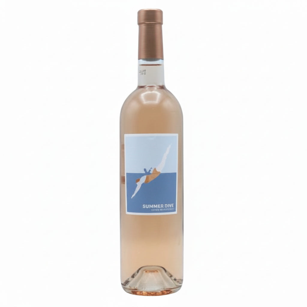 Summer Dive Rose perfume bottle by Summer, featuring a sleek glass design with a rose-colored liquid inside.