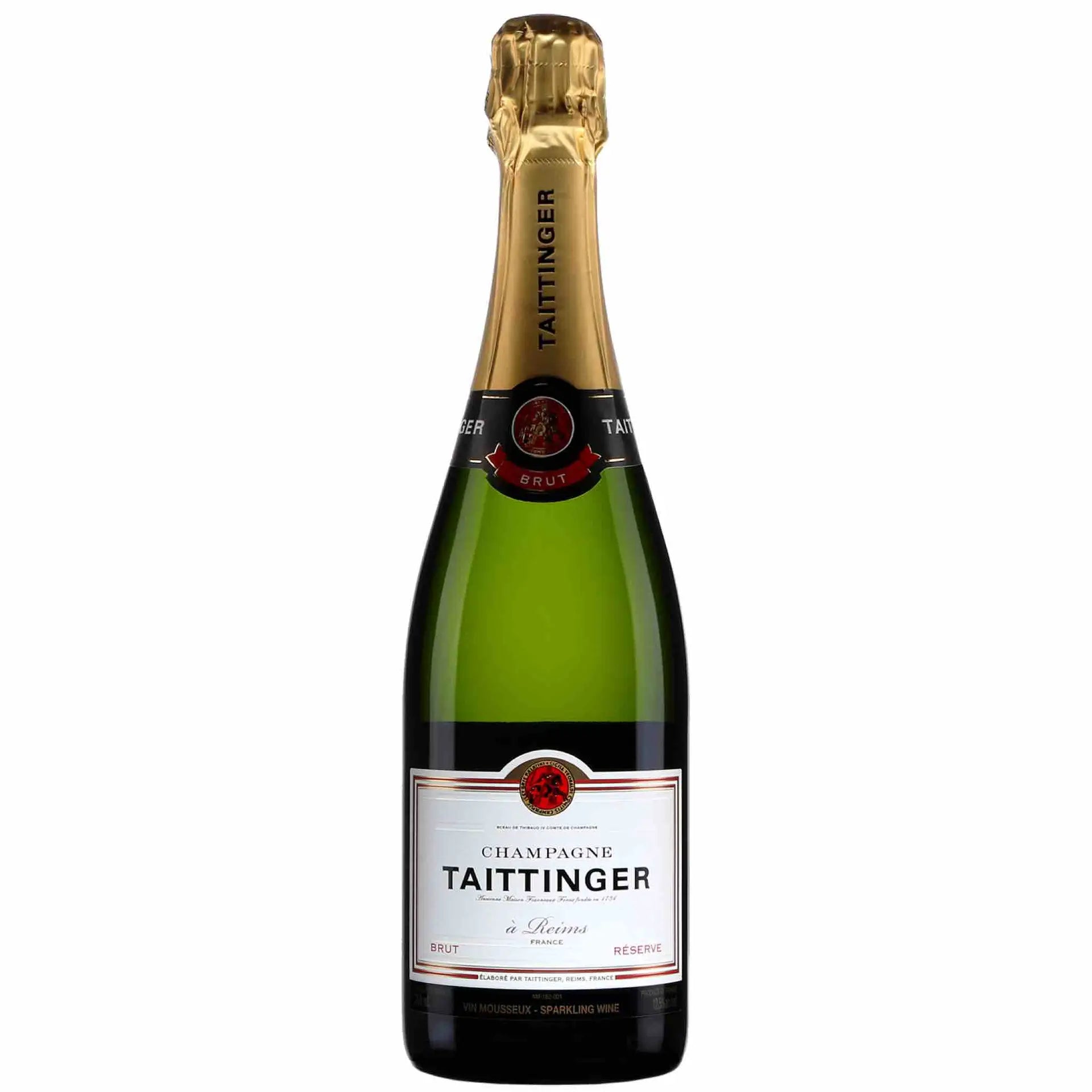 Buy Taittinger Brut 750mL Champagne bottle with gold foil and white label