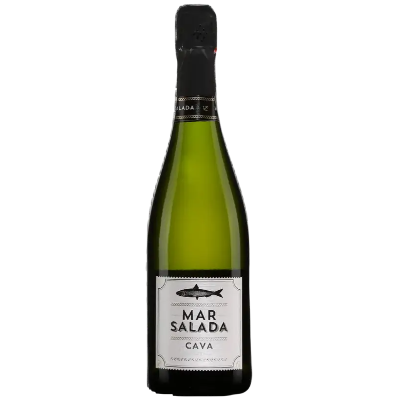 Buy Mar Salada Cava sparkling wine bottle with distinctive black and white label