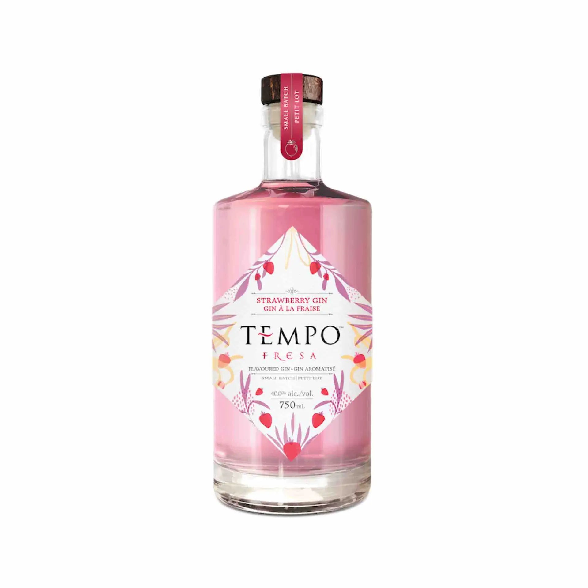 buy Tempo Fresa Strawberry Gin 750mL, pink gin bottle with floral label