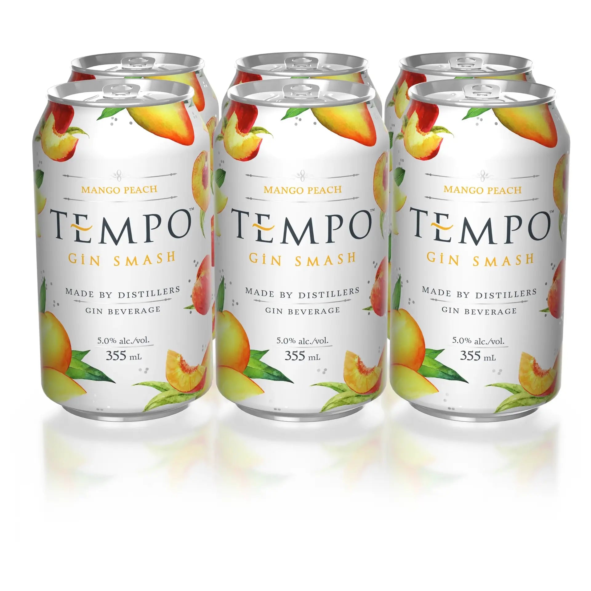 Buy Tempo Gin Smash Mango Peach 6x355mL cans, fruit gin beverage with peach and mango design.