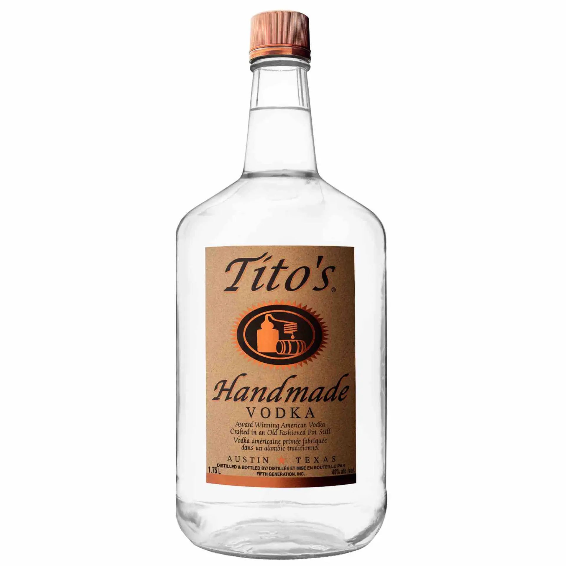 Buy Tito's Handmade Vodka 1.75L clear liquor bottle with brown label
