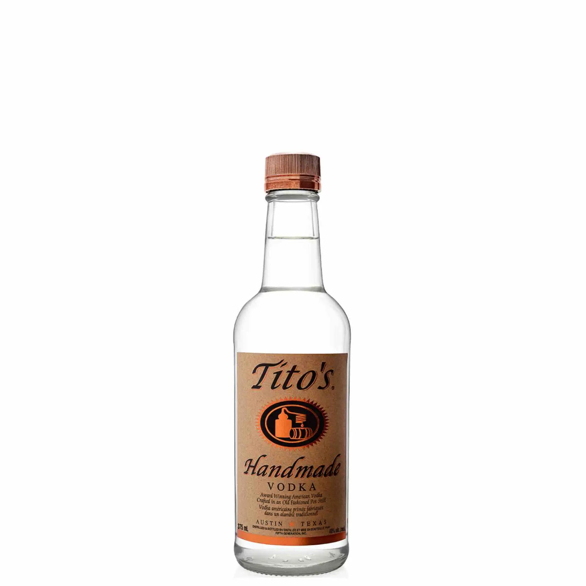 Buy Tito's Handmade Vodka 375mL bottle, clear spirit with brown label and copper cap