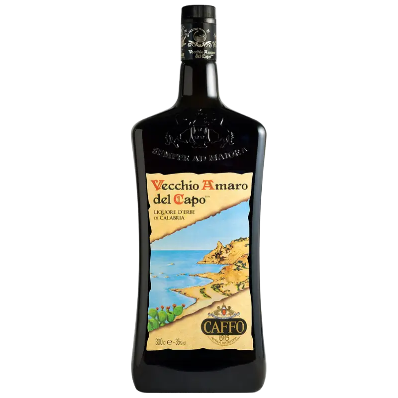Buy Vecchio Amaro del Capo herbal liqueur 3L bottle with coastal label design