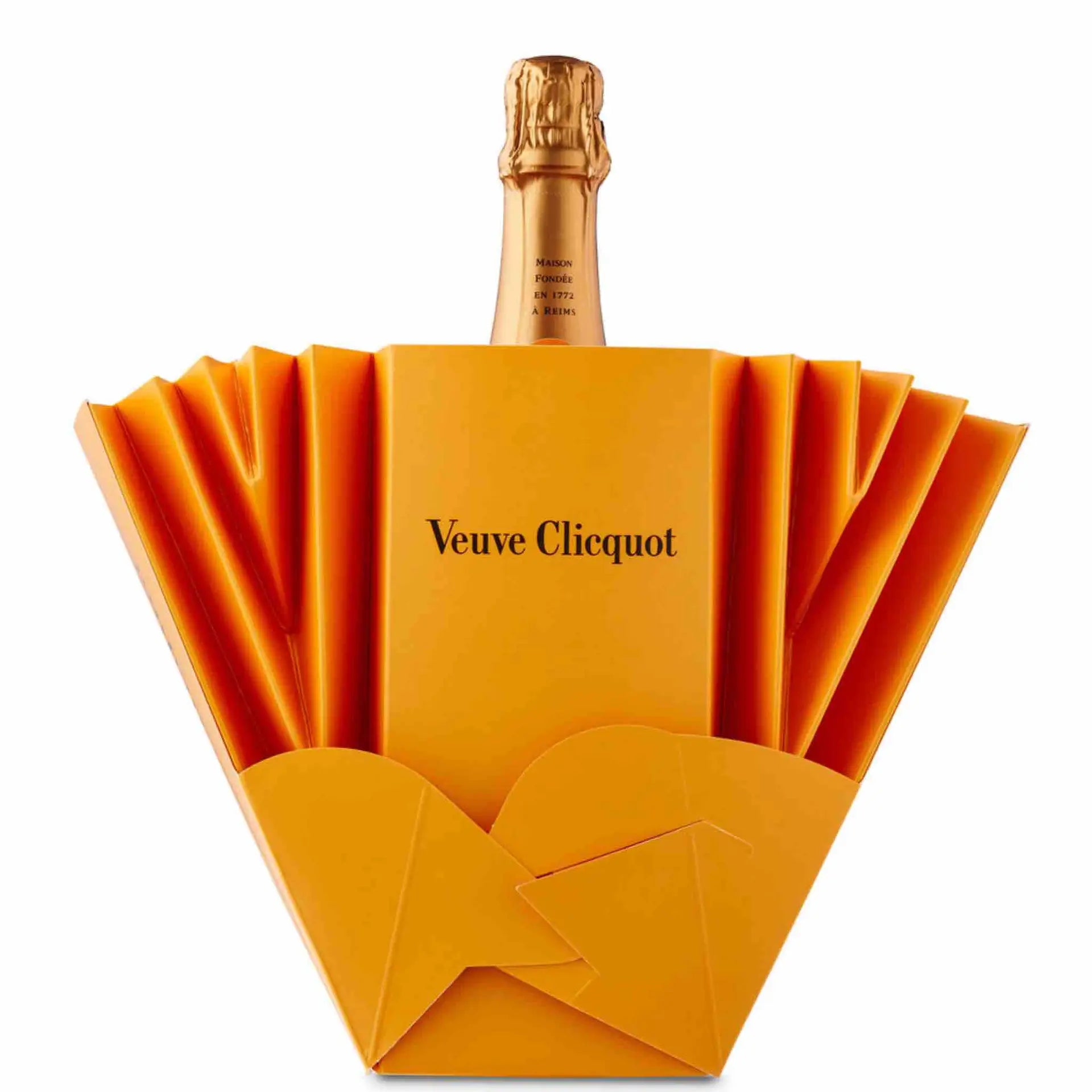 Buy Veuve Clicquot Ice Box champagne in signature yellow origami gift packaging.